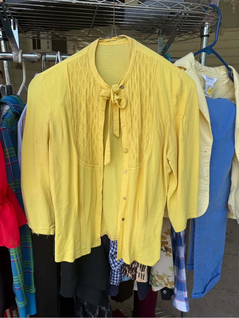 Vintage Yellow Tie-Neck Women's Top